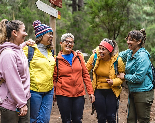 Group of women hiking in the woods