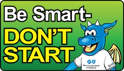 Logotipo de Be Smart Don't Start e imagen de Blue Dragon